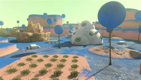 Capture d'écran d'un village Namekian dans Minecraft, avec des structures typiques de l'univers Dragon Ball.