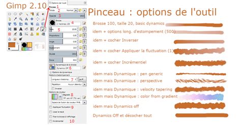 Capture d'écran de l'éditeur de brosse GIMP, montrant les options de nommage, d'aperçu, de forme, et les curseurs pour Rayon, Pointes, Dureté, Ratio d'aspect, Angle et Espacement.