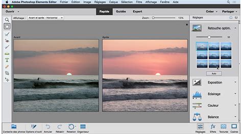 Exemple d'interface de logiciel de retouche photo avec des options de traitement RAW