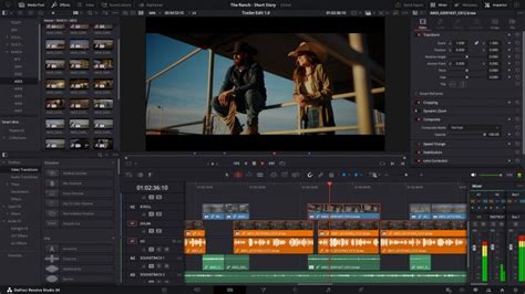 Interface utilisateur de DaVinci Resolve, mettant en évidence les différentes pages de travail (Média, Cut, Edit, Fusion, Color, Fairlight, Deliver)