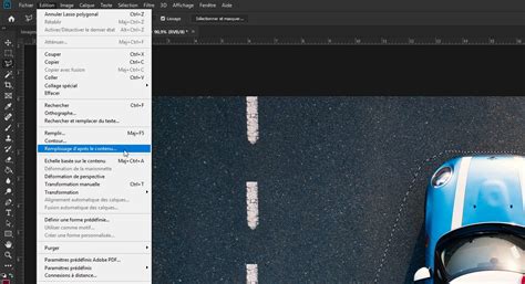 Interface de Photoshop avec la fonction Remplissage d’après le contenu activée