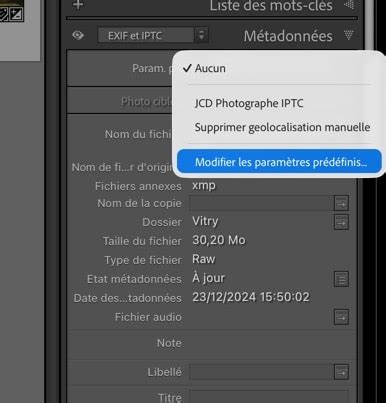 Capture d'écran du dialogue d'importation des paramètres prédéfinis dans Lightroom Classic.