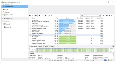 Capture d'écran de l'interface uTorrent sur macOS, montrant les options de téléchargement et de gestion des torrents