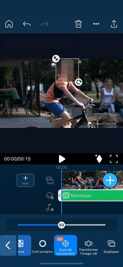 Interface de l'outil Suivi de Mouvement dans PowerDirector
