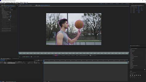 Interface du panneau Montage d'After Effects montrant les points d'entrée et de sortie d'un calque.