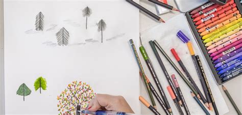 Sélection de différents types de crayons et correction de ligne