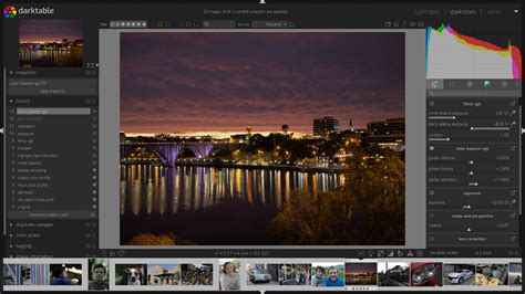 Interface de Darktable avec des options de réglage pour les fichiers RAW