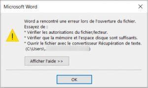 Capture d'écran d'un message d'erreur lors de l'ouverture d'une image dans PhotoFiltre.