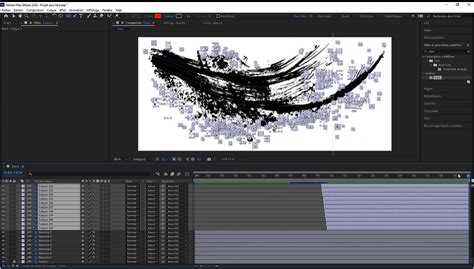 Interface d'Adobe After Effects avec une composition complexe en cours d'édition