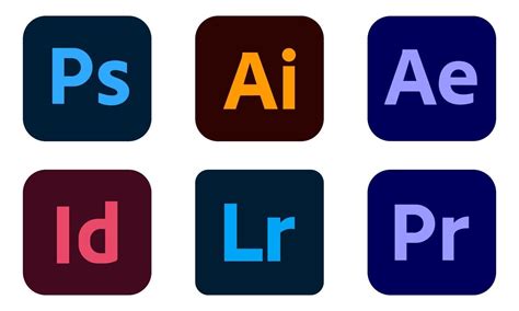 Icônes des logiciels Adobe Photoshop, GIMP, Affinity Photo et CorelDRAW.