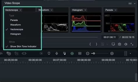 Visualisation des différents scopes vidéo (forme d'onde, vectorscope, histogramme) dans Final Cut Pro