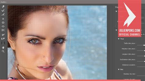 Interface de l'outil Fluidité dans Photoshop avec des curseurs pour ajuster les traits du visage.