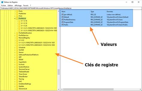 schéma illustrant la structure du registre Windows avec ses différentes clés et sous-clés