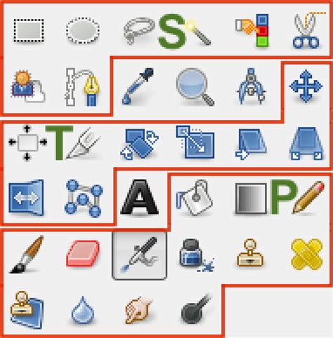 Icônes des différents outils de sélection dans GIMP