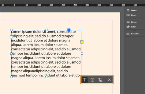 Interface du mode éditeur dans InDesign montrant les options de texte