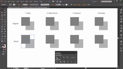 Capture d'écran montrant les étapes de détourage et d'application du Pathfinder dans Illustrator