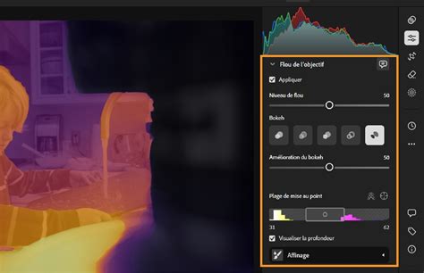 Exemple d'application du filtre flou de l'objectif avec une carte de profondeur