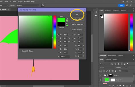 Capture d'écran du processus d'utilisation de l'outil Gamme de couleurs dans Photoshop pour sélectionner un fond vert.