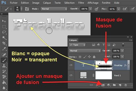 Illustration montrant l'utilisation d'un masque de fusion pour la réduction de bruit sélective dans Photoshop.