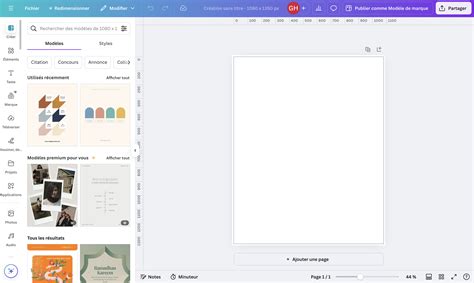 Capture d'écran montrant la recherche de grilles dans l'onglet Éléments de Canva.