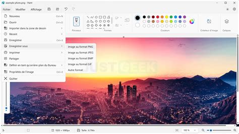 Interface de menu Fichier dans Photoshop avec l'option 