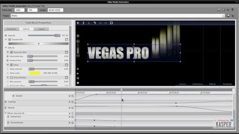 Interface utilisateur du ProType Titler dans Vegas Pro avec des options de personnalisation de texte.