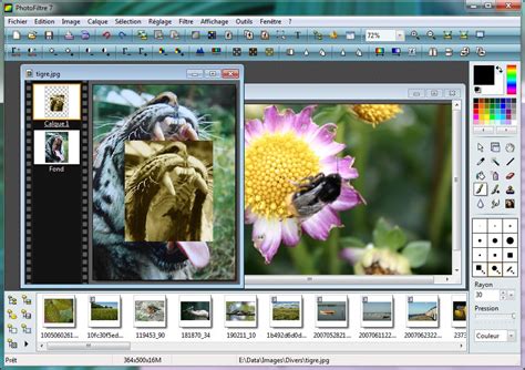Interface de PhotoFiltre 7 avec des outils de retouche d'image