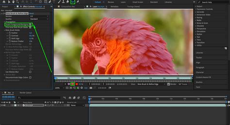 Schéma illustrant l'utilisation de l'outil RotoBrush dans After Effects, montrant la sélection du sujet et l'amélioration des contours.