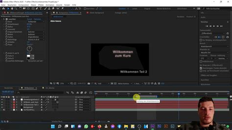 Interface d'After Effects montrant les marques de composition et de calque sur la timeline