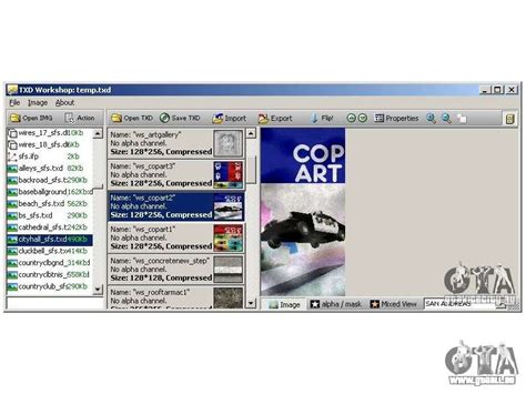 Interface de TXD Workshop pour l'extraction de textures