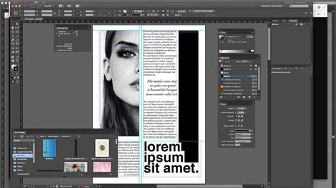 Illustration de l'interface InDesign avec la barre d'outils et la feuille de travail