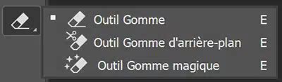 Interface de l'outil Gomme dans GIMP avec ses différents paramètres