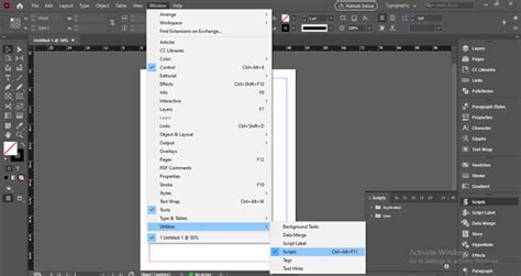 Capture d'écran du panneau Scripts dans InDesign montrant le dossier Scripts Panel