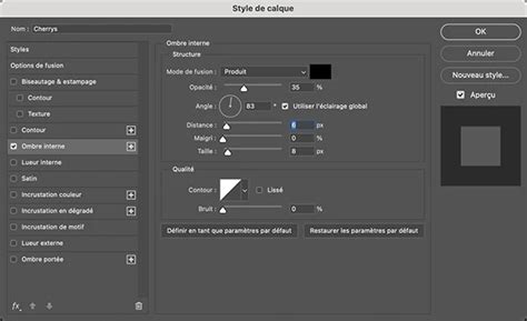 Capture d'écran montrant la boîte de dialogue Style de calque dans Photoshop