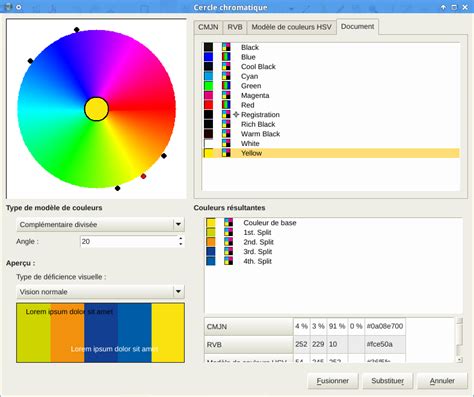 Schéma illustrant la création d'un document modèle dans Scribus avec une palette de couleurs personnalisée