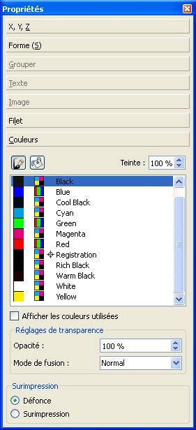 Capture d'écran de la fenêtre de gestion des couleurs de Scribus montrant les options d'ajout et de suppression