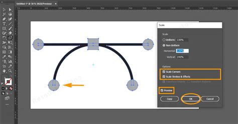 Illustration montrant l'outil Mise à l'échelle appliqué à deux points d'ancrage d'un triangle dans Illustrator, avec la touche Shift enfoncée.