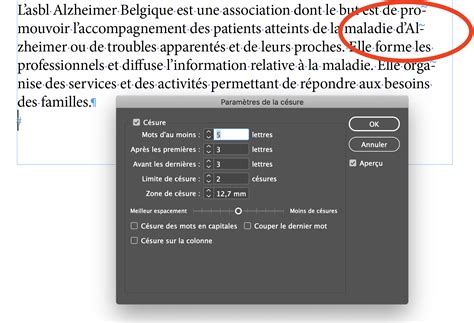 Infographie expliquant les options de césure et de justification dans InDesign