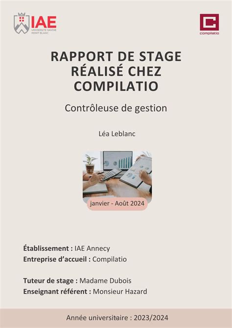 Page de garde de rapport de stage avec design moderne et épuré, mettant en avant le titre et le nom de l'étudiant.