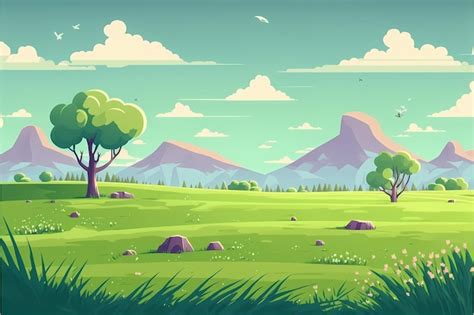 Exemple de création d'un arrière-plan de dessin animé détaillé avec divers éléments.