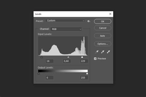 Capture d'écran de la fenêtre de réglage des Niveaux dans GIMP, montrant l'histogramme