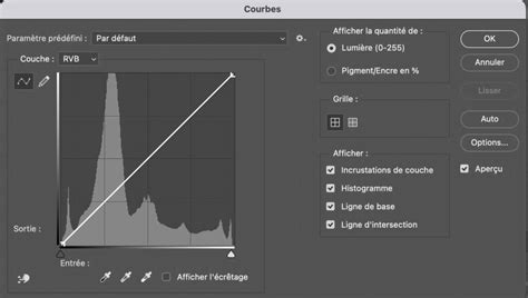 Schéma de l'outil Courbes dans Photoshop pour ajuster la luminosité