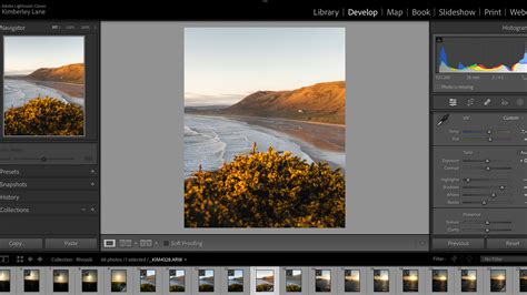 Interface principale d'Adobe Lightroom avec diverses options d'édition