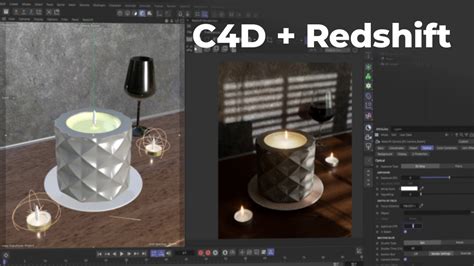 Comparaison visuelle entre un rendu standard et un rendu avec Redshift dans Cinema 4D.