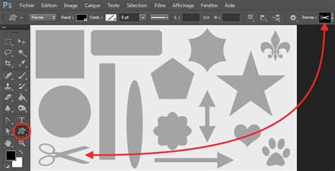 Étapes visuelles pour créer une forme personnalisée et la définir comme brosse dans Photoshop.