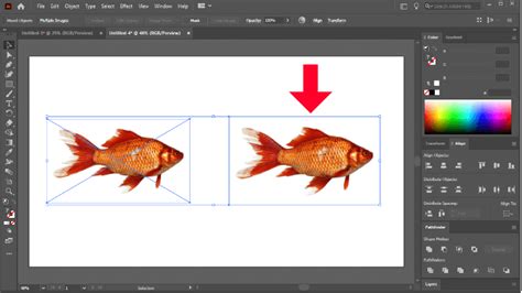 Comparaison visuelle des images liées (avec croix) et intégrées (sans croix) sélectionnées dans Illustrator.