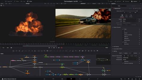 Schéma illustrant l'interface nodale de la page Fusion dans DaVinci Resolve.