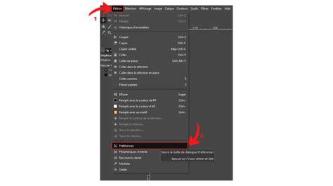 Menu Affichage pour activer la grille dans GIMP.