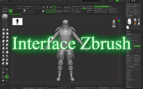 Schéma général de l'interface ZBrush avec indication des zones modifiables (trays, shelves, custom menu list)