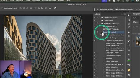 Interface de Photoshop avec le panneau des actions ouvert